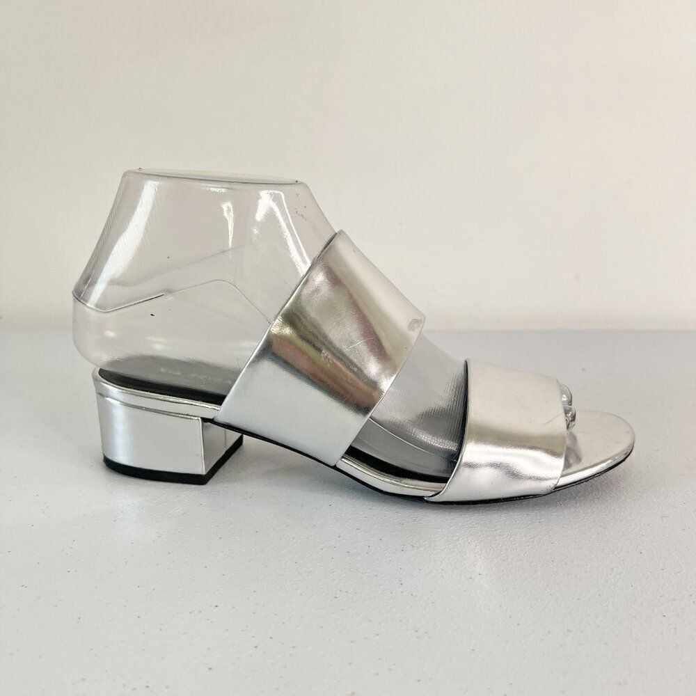 Via Spiga Galene Silver Double Strap Block Heel Slide Sandals